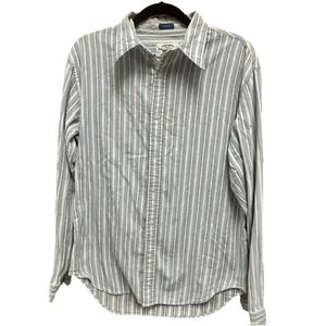 Ralph Lauren Polo Jean Company Blue Gray Striped Cotton Slim Fit Casual Shirt M